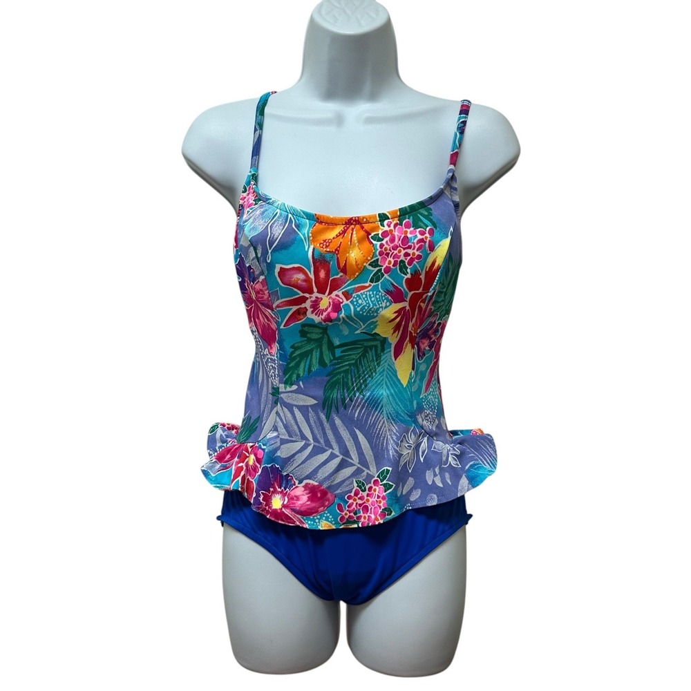 Vintage Cole Retro Floral Tropical Ruffle One Piece Swimsuit Size 8